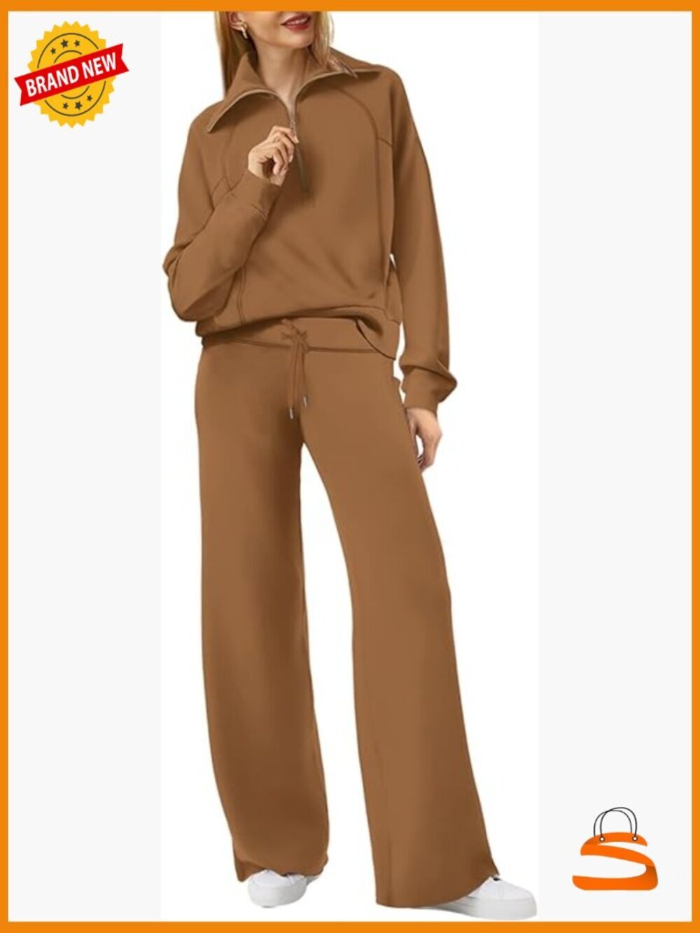 Half Zip Lounge Sweatsuit Set - Wide Leg Sweatpants & Sweatshirt